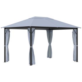 10' x 13' Patio Gazebo, Aluminum Frame, Outdoor Gazebo Canopy Shelter with Netting & Curtains, Garden, Lawn, Backyard and Deck, Gray