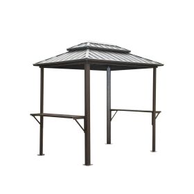 Grill Gazebo 8' √ó 6', Aluminum BBQ Gazebo Outdoor Metal Frame with Shelves Serving Tables, Permanent Double Roof Hard top Gazebos for Patio Lawn Deck