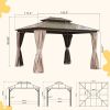 10'x12' Hardtop Gazebo, Permanent Outdoor Gazebo with Polycarbonate Double Roof, Aluminum Gazebo Pavilion with Curtain and Net for Garden, Patio, Lawn