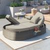 TOPMAX Outdoor Sun Bed Patio 2-Person Daybed with Cushions and Pillows, Rattan Garden Reclining Chaise Lounge with Adjustable Backrests and Foldable C