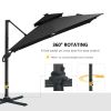 10FT Cantilever Patio Umbrella with Solar LED Lights, Double Top Square Outdoor Offset Umbrella with 360¬∞ Rotation, 4-Position Tilt, Crank & Cross Ba