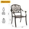 Set of 2 Cast Aluminum Patio Dining Chairs, Stackable Outdoor Bistro Chairs with Armrests for Balcony Backyard Garden Deck, Antique Bronze (Without Cu