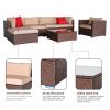 7 Pieces Wood Grain Patio PE Wicker Rattan Corner Sofa Set