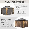 12'x12' Hardtop Gazebo, Outdoor Cedar Wood Frame Canopy with Galvanized Steel Double Roof, Outdoor Permanent Metal Pavilion with Curtains and Netting