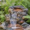 41x20x20" Large Brown Rock Wood-Look Fountain with Moss, Indoor & Outdoor Polyresin Water Feature for Garden & Backyard