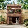 TOPMAX 65inch Garden Potting Bench Table, Fir Wood Workstation with Storage Shelf, Drawer and Cabinet, Brown
