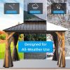 12'x12' Hardtop Gazebo, Outdoor Cedar Wood Frame Canopy with Galvanized Steel Double Roof, Outdoor Permanent Metal Pavilion with Curtains and Netting