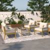 K&K 4-Piece Rope Patio Furniture Set, Outdoor Furniture with Tempered Glass Table, Patio Conversation Set Deep Seating with Thick Cushion for Backyard