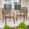 Set of 2 Cast Aluminum Patio Dining Chairs, Stackable Outdoor Bistro Chairs with Armrests for Balcony Backyard Garden Deck, Antique Bronze (Without Cu