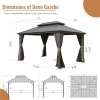 10' X 12' Hardtop Gazebo, Aluminum Metal Gazebo with Galvanized Steel Double Roof Canopy, Curtain and Netting, Permanent Gazebo Pavilion for Patio, Ba