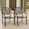 Set of 2 Cast Aluminum Patio Dining Chairs, Stackable Outdoor Bistro Chairs with Armrests for Balcony Backyard Garden Deck, Antique Bronze (Without Cu