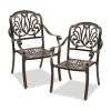 Set of 2 Cast Aluminum Patio Dining Chairs, Stackable Outdoor Bistro Chairs with Armrests for Balcony Backyard Garden Deck, Antique Bronze (Without Cu